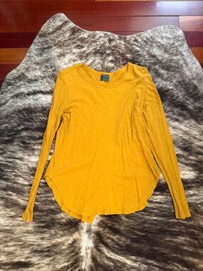 Anthropologie Mustard Yellow Long-Sleeve Crewneck Top